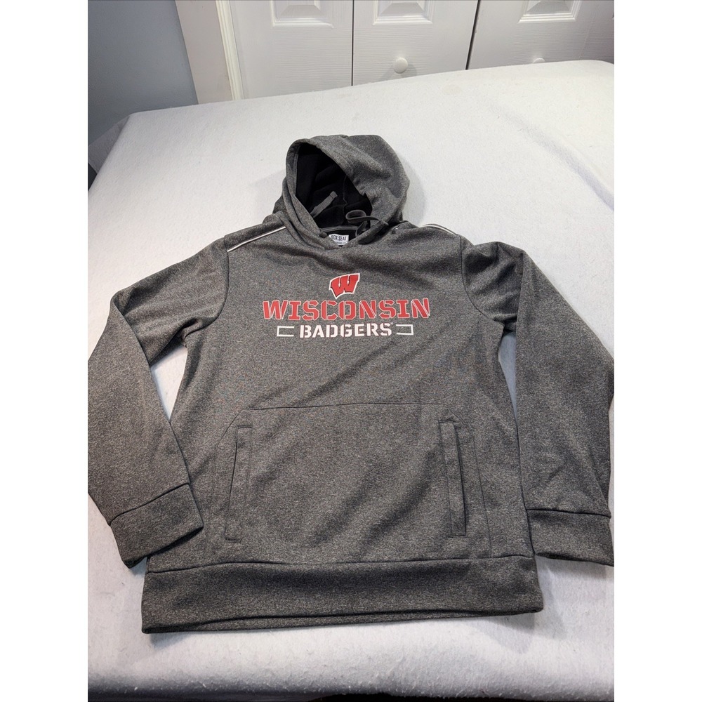 Wisconsin Badgers Sweatshirt Mens Mβ Box Seat Gray Pullover Hooded Sweatshirt